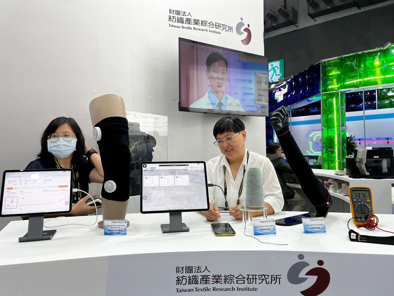Pix 2: Caption: On display at the Taiwan Textile Research Institute stall, smart strain-sensing yarn to detect muscle movement during exercise | Moushumi Das Gupta | ThePrint