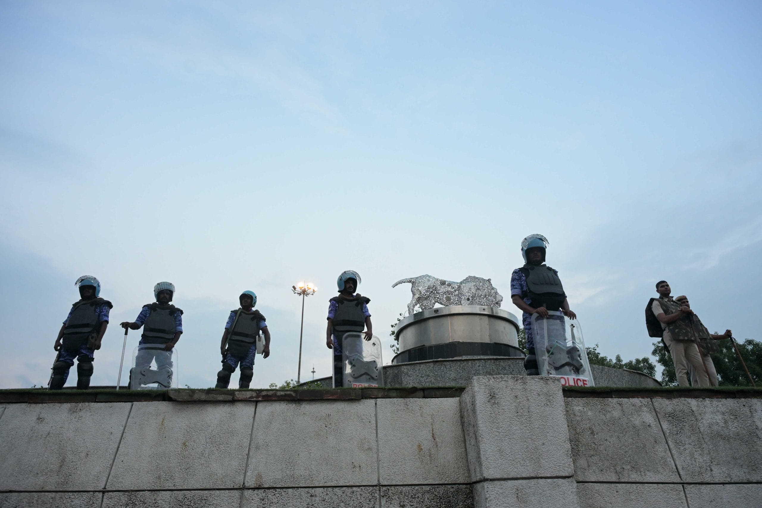 RAF personnel posted at Connaught Place to keep a check on law and order situation during the CJP protest in New Delhi | Suraj Singh Bisht | ThePrint