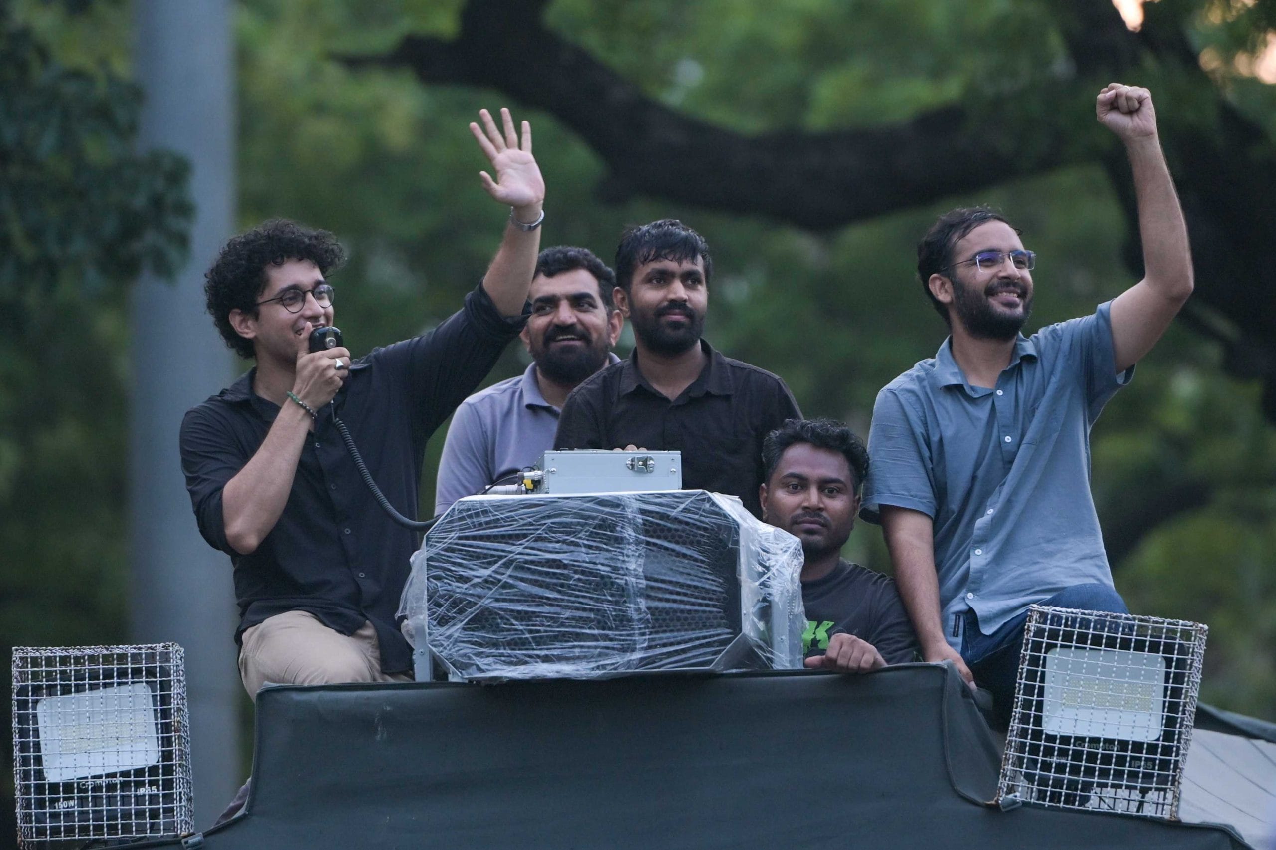 CJP's Saurav Das addresses jubilant supporters at Jantar Mantar in New Delhi on Saturday. His colleague Ashutosh Ranka raises his fist as a sign of victory | Suraj Singh Bisht | ThePrint