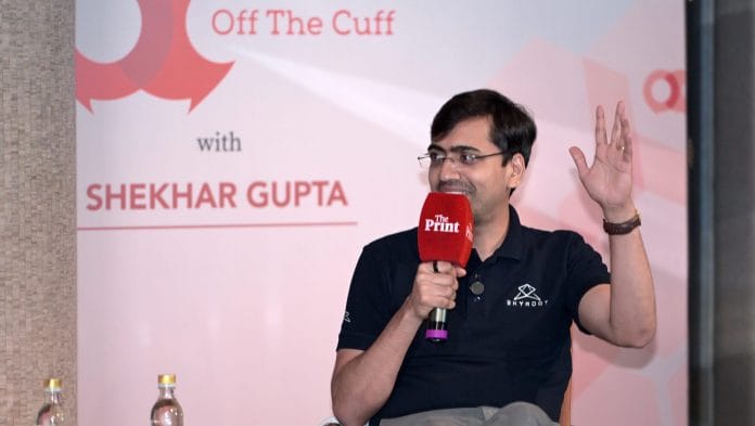 Pawan Kumar Chandana, the Founder and CEO of Skyroot Aerospace OTC with ThePrint event in Hyderabad. | Suraj Singh Bisht/ThePrint