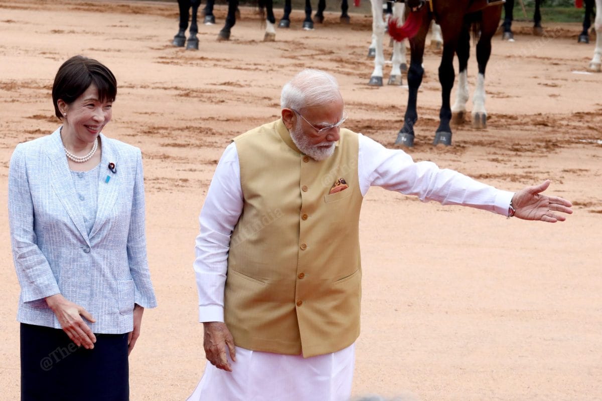 Japanese Prime Minister Sanae Takaichi with Prime Minister Narendra Modi at Rashtrapati Bhavan | Praveen Jain | ThePrint