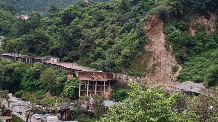 View of a landslide hit area as Shri Mata Vaishno Devi Yatra continues to remain suspended for the 13th consecutive day, due to adverse weather and safety concerns, in Katra on Sunday. Heavy rainfall over the past several days triggered landslides and road blockages in the Trikuta Hills, making the pilgrimage route unsafe for devotees. (ANI Video Grab)
