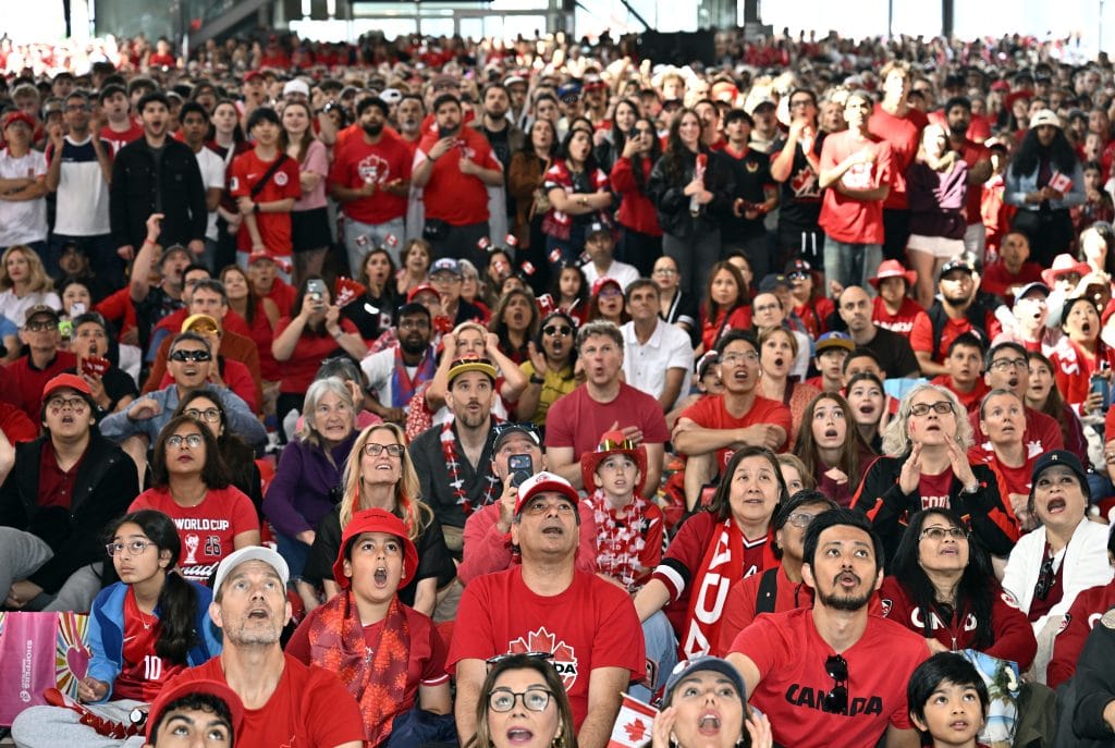 Canada fans watch their team play against Morocco in the 2026 FIFA World Cup Round of 16 match | Jennifer Gauthier | Reuters