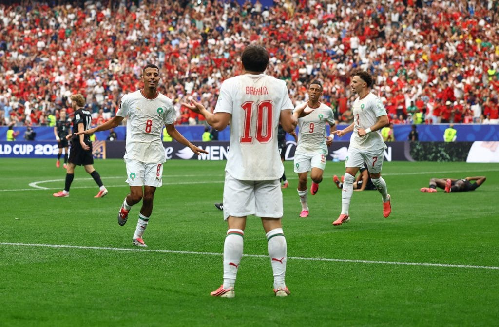 Morocco's Azzedine Ounahi celebrates with Brahim Diaz after scoring their second goal against Canada in the 2026 FIFA World Cup | Hannah Mckay | Reuters