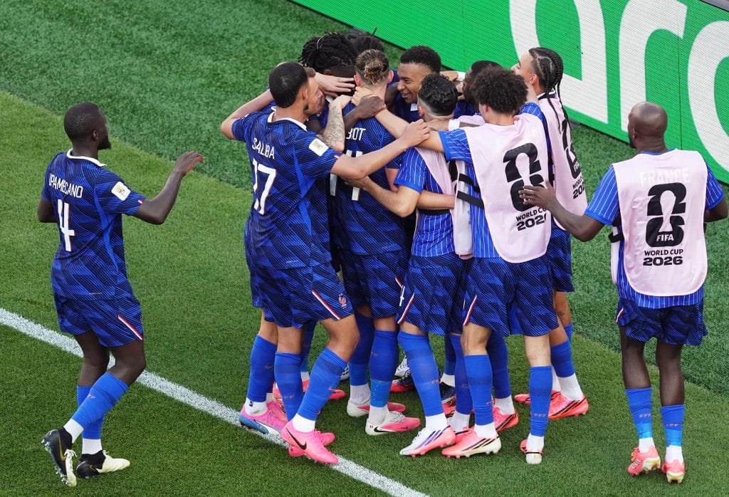 France celebrates after scoring their first goal against Paraguay | Kyle Ross | Reuters 