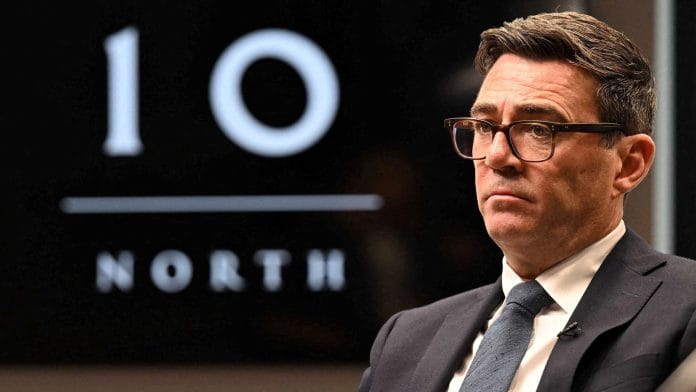 Britain's Prime Minister Andy Burnham attends an interview with BBC journalist Laura Kuenssberg at No 10 North at Heron House, in Manchester, Britain. | Jeff Overs/BBC/Handout via REUTERS
