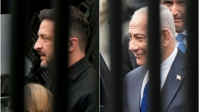 Ukrainian President Volodymyr Zelensky (left), and Israeli Prime Minister Benjamin Netanyahu arriving at the White House in Washington, D.C. | Elizabeth Frantz / Reuters