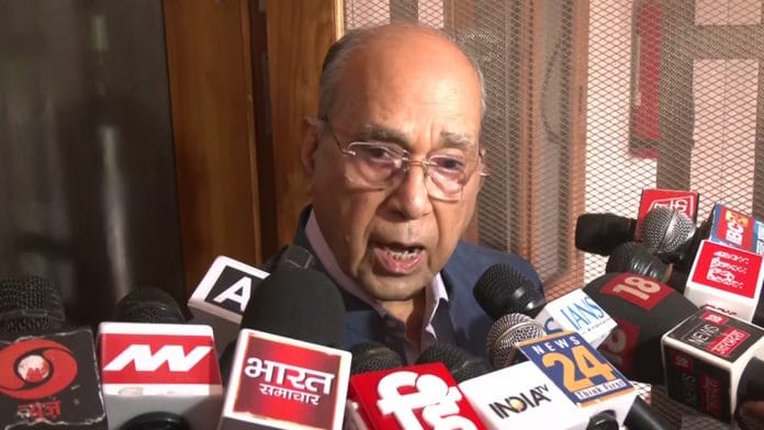 Chairman of Ram Mandir Construction Committee Nripendra Mishra speaks to the media about the progress of temple construction work, in Ayodhya on Saturday. (ANI Video Grab)