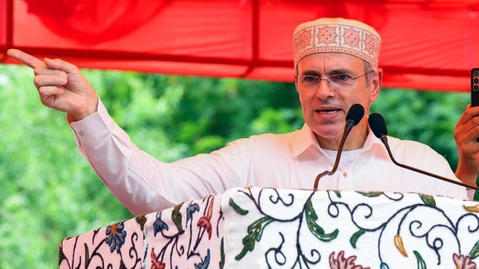 Jammu & Kashmir Chief Minister Omar Abdullah addresses a convention, demanding restoration of Jammu and Kashmir's statehood on the death anniversary of Begum Akbar Jehan Abdullah, wife of JKNC (then AJKMC) founder Sheikh Abdullah, at Hazratbal, in Srinagar on Saturday. (ANI Photo)