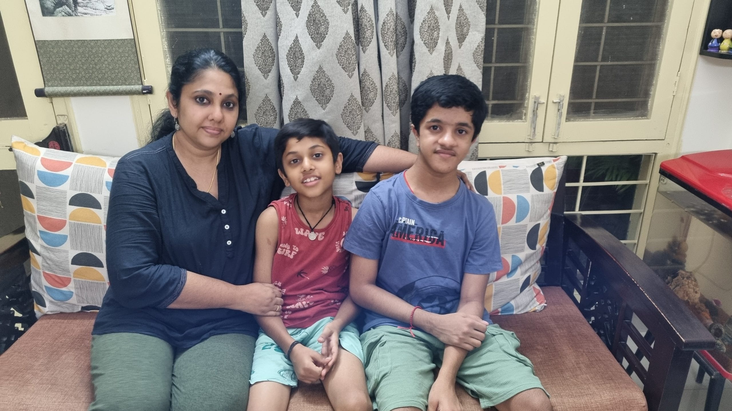 Gayatri with her sons, Nakul and his 10-year-old brother Ayush, at their home in Hyderabad | Photo: Deepika Amirapu | ThePrint