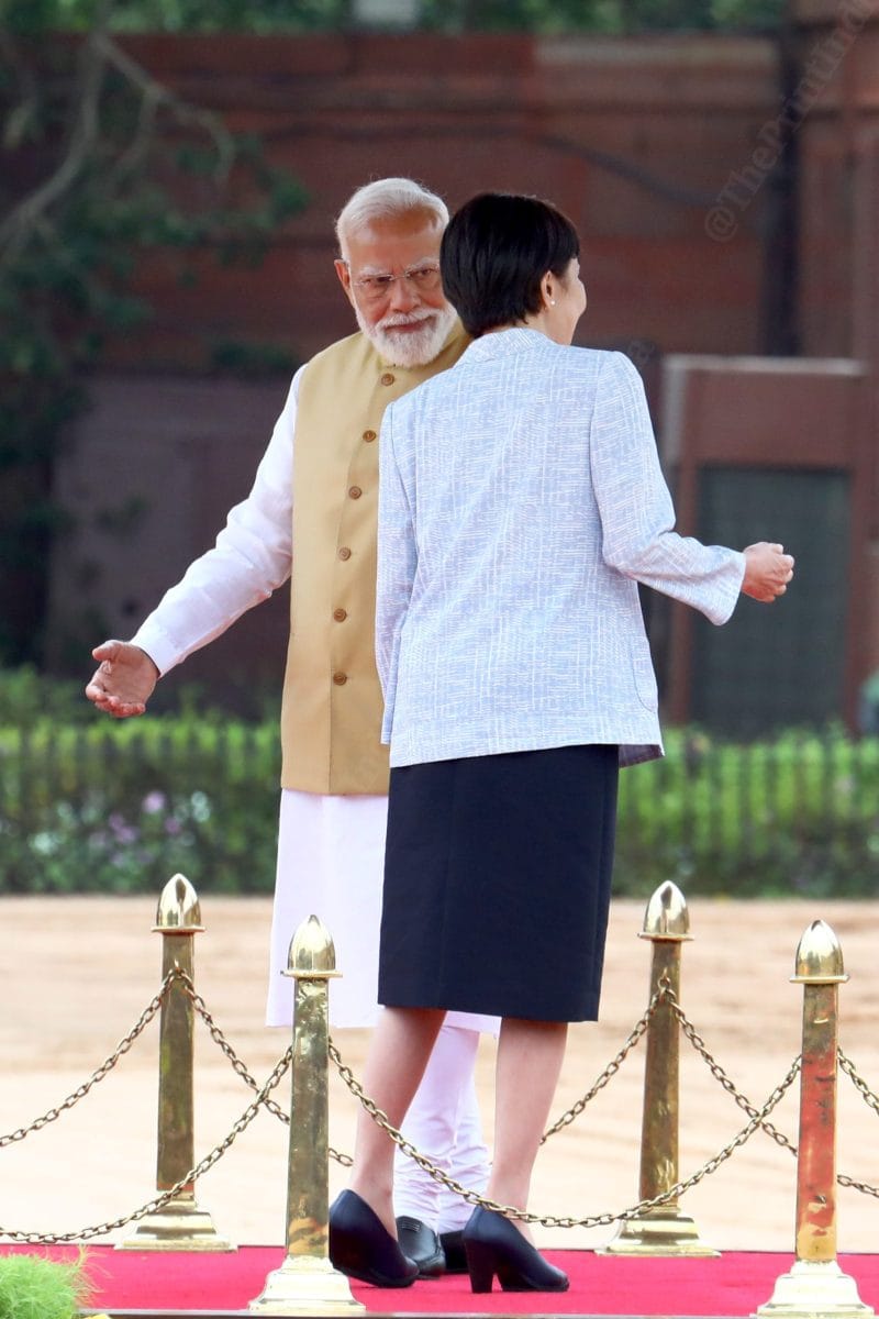 Japanese Prime Minister Sanae Takaichi along with Indian Prime Minister Narendra Modi at Rashtrapati Bhavan in New Delhi | Praveen Jain | ThePrint