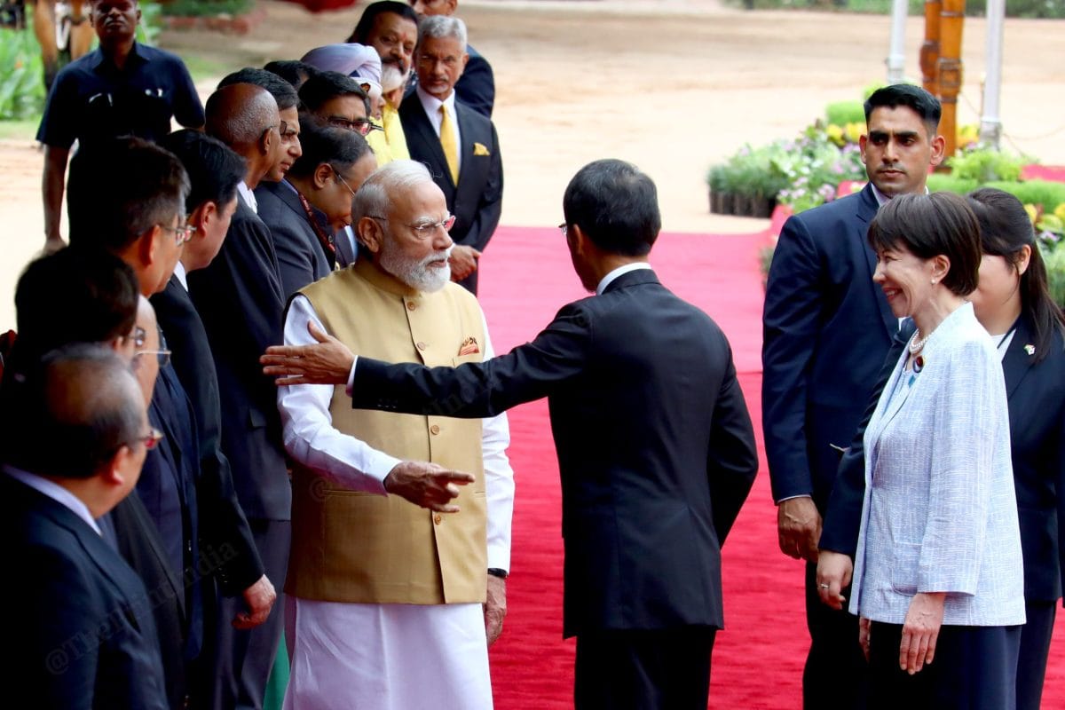 Prime Minister Narendra Modi interacting with Japanese delegation at Rashtrapati Bhavan | Praveen Jain | ThePrint