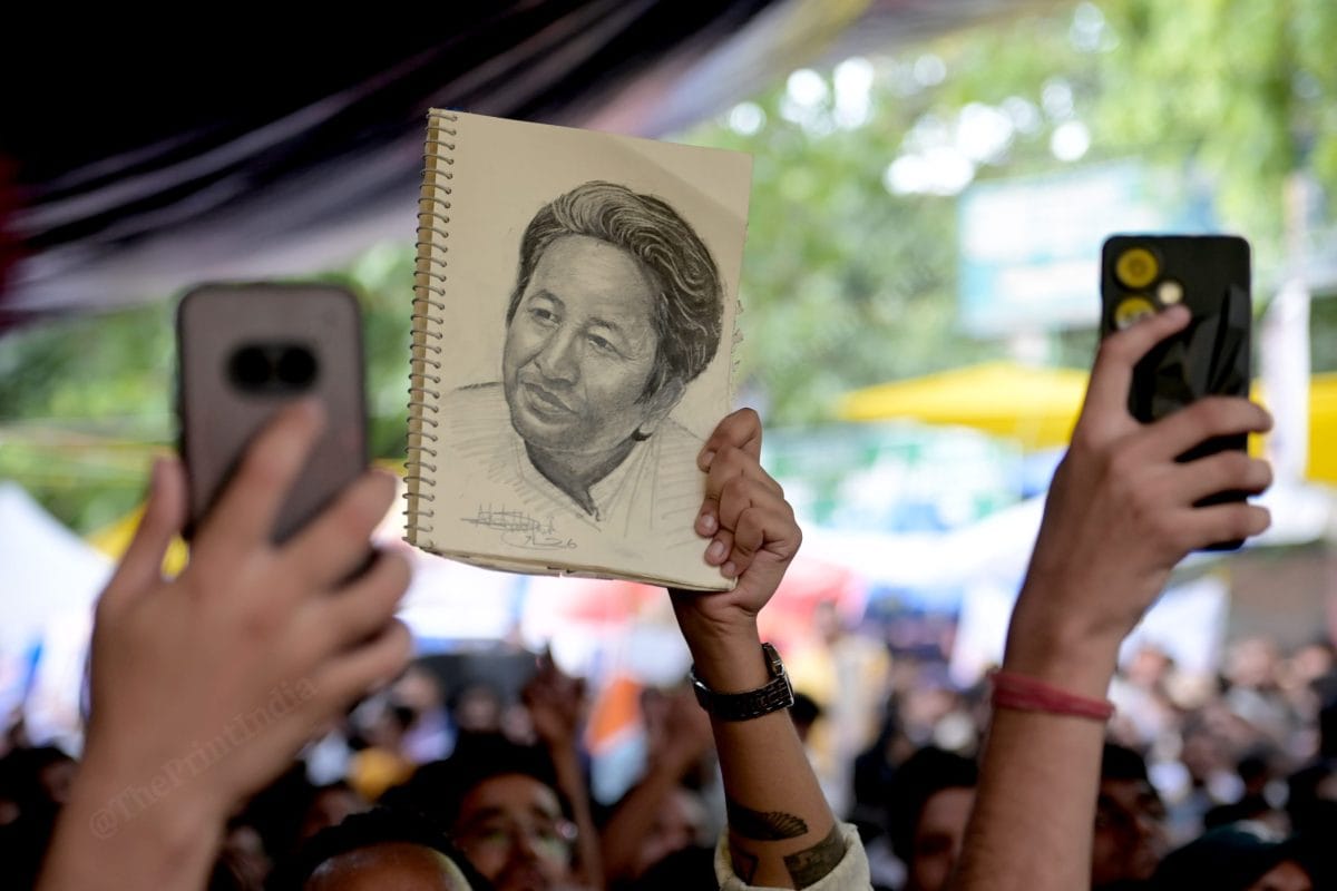 A supporter of Sonam Wangchuk drew a sketch of him | Photo: Suraj Singh Bisht | ThePrint