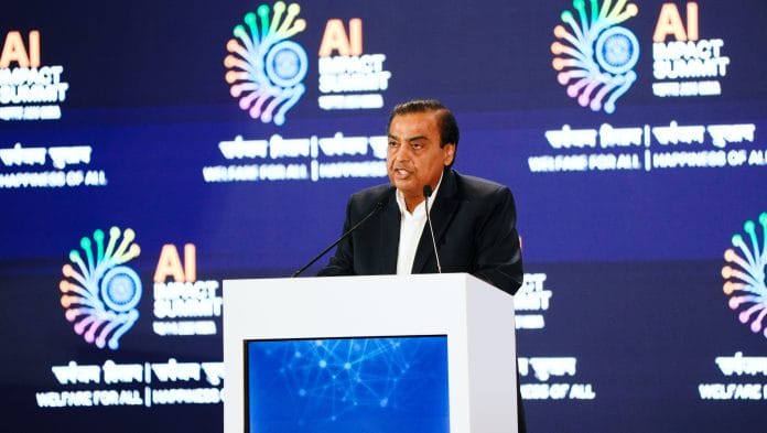 Mukesh Ambani, chairman of Reliance Industries Ltd., at the AI Impact Summit in New Delhi, India | Bloomberg