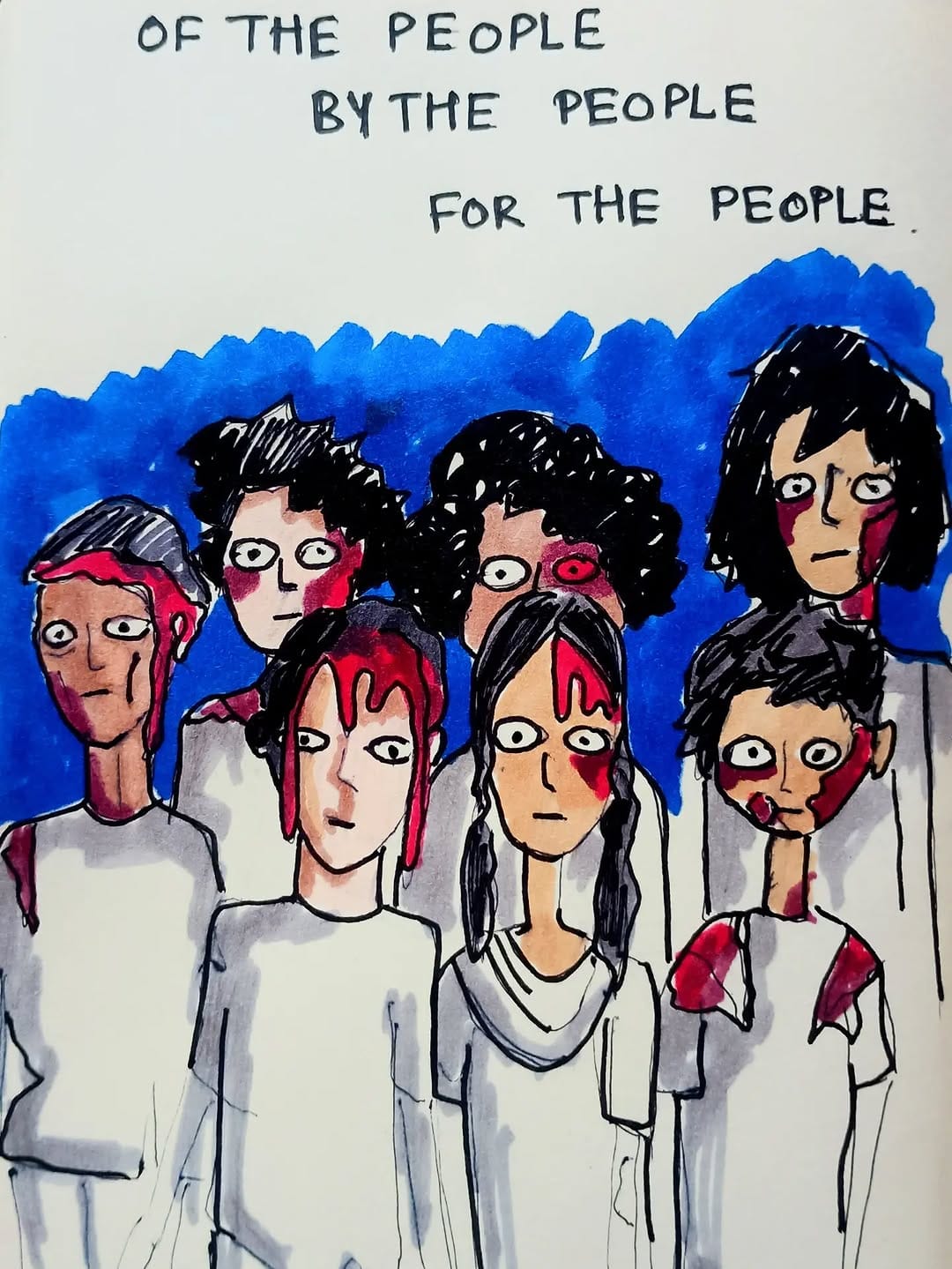 Art showing school students injured and shell-shocked