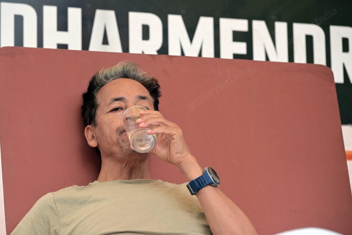 Sonam Wangchuk takes a sip of water during his hunger strike | Photo: Suraj Singh Bisht | ThePrint