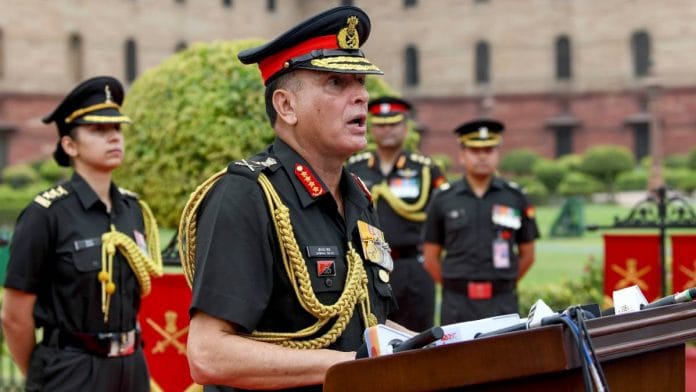 New Army Chief General Dhiraj Seth addresses the media at the South Block Lawns, in New Delhi Wednesday | ANI