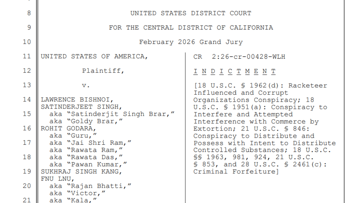 First page of the Bishnoi indictment