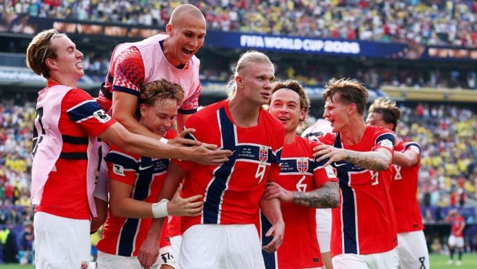 Norway's Erling Haaland celebrates after scoring his second goal against Brazil in the 2026 FIFA World Cup | Dylan Martinez | Reuters