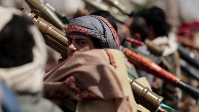 A Houthi follower looks on, during a pro-Iran demonstration, as the U.S.-Israel conflict with Iran continues, in Sanaa, Yemen April 6, 2026. REUTERS/Khaled Abdullah/File Photo