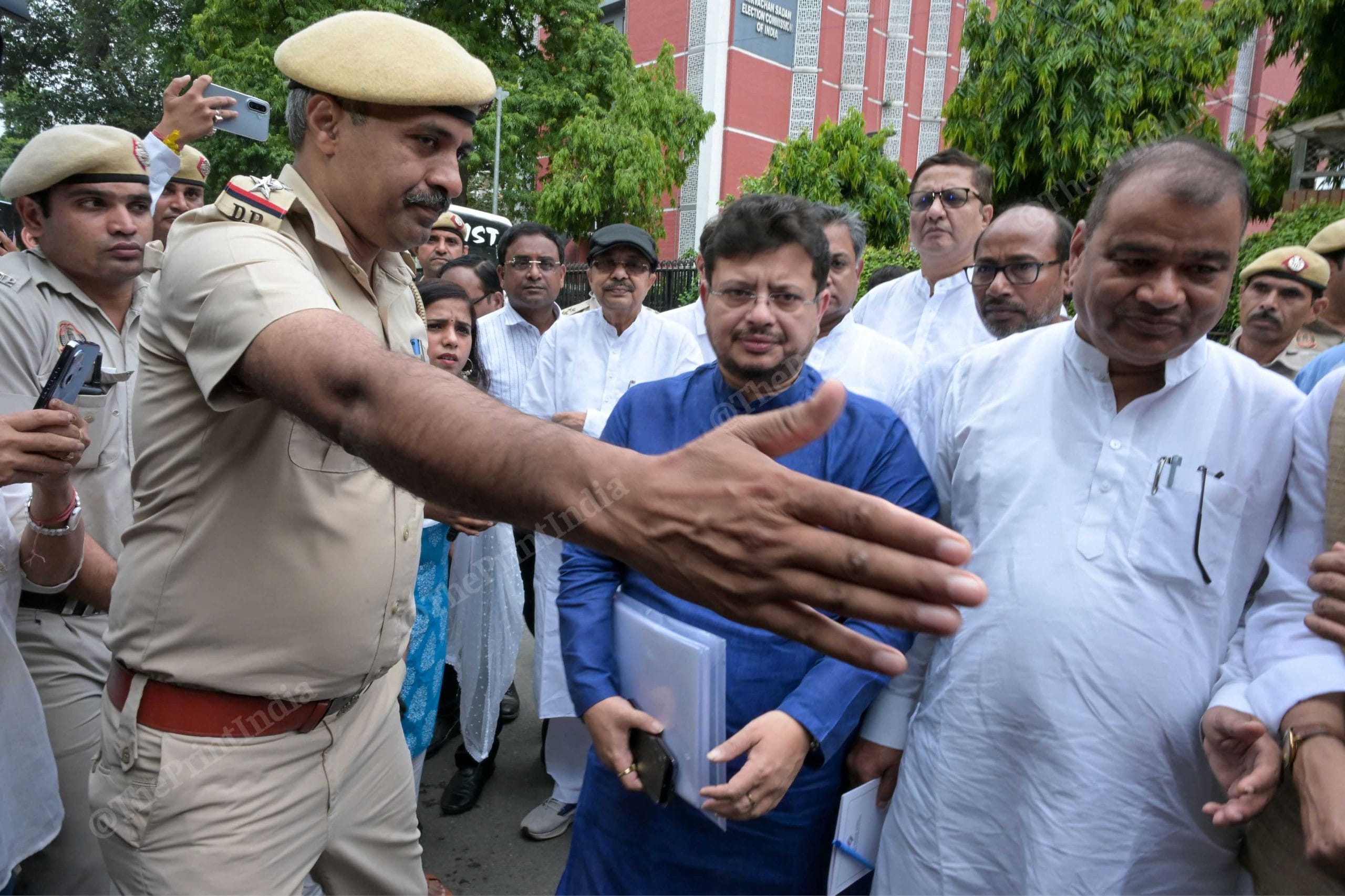 Members of a rebel faction of the Trinamool Congress, led by Ritabrata Banerjee, address the media after meeting the Election Commission in New Delhi Thursday | Suraj Singh Bisht/ThePrint