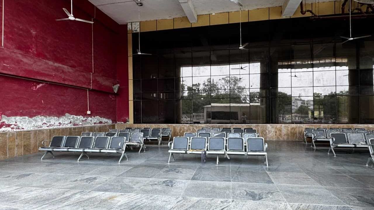 Empty seats and corridors at the Sector 82 City Bus Terminal, Noida. Barely 4-5 buses come to the terminal