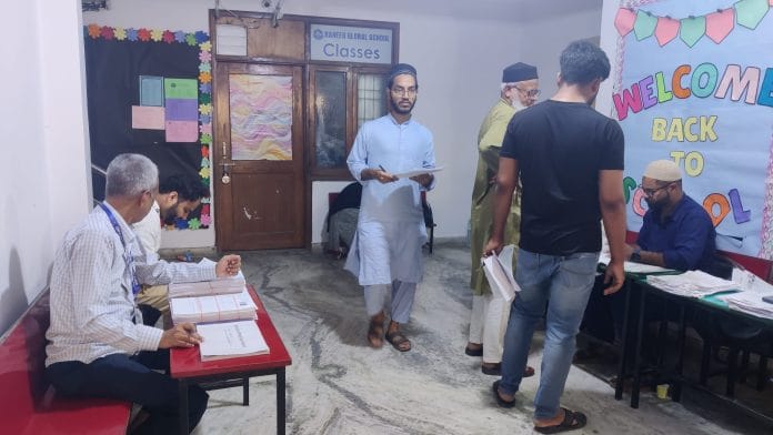 A makeshift SIR camp set up at Rafeeq Global School in Shaheen Bagh (Photo: Almina Khatoon | The Print)