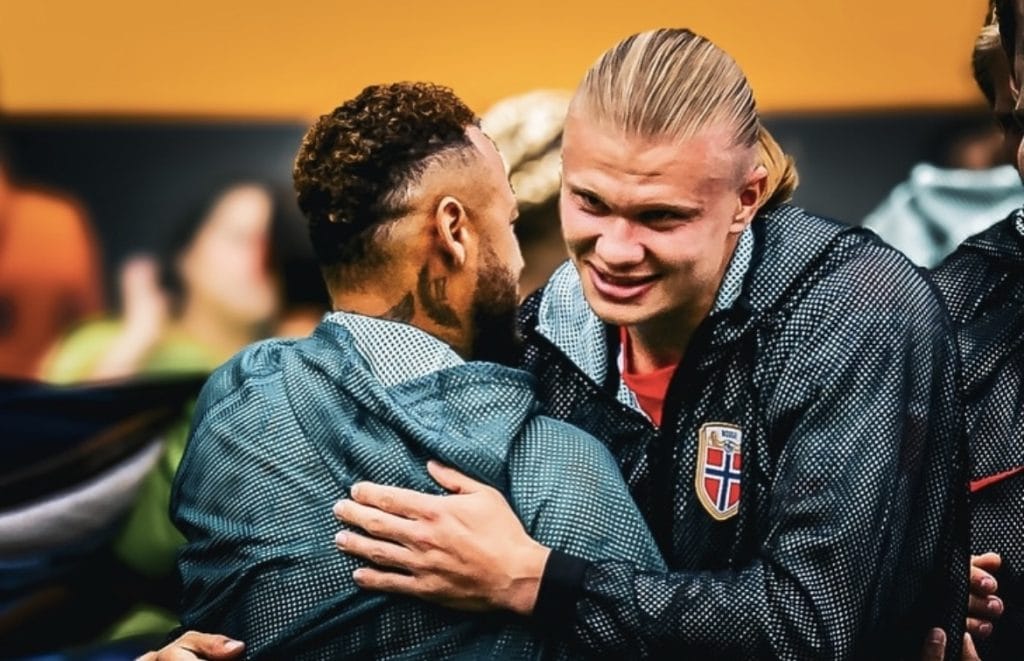Erling Haaland hugs Neymar Jr after Norway thrashes Brazil 2-1 in the FIFA World Cup Round of 16 | @erling, Instagram