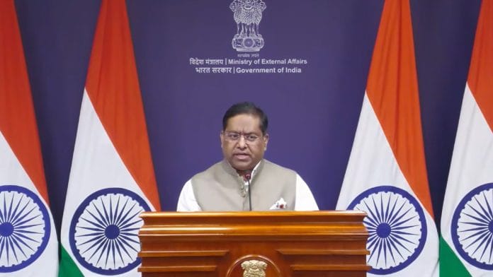 MEA spokesperson Randhir Jaiswal at regular press briefing in New Delhi on 24 July 2026 | YouTube @MEA