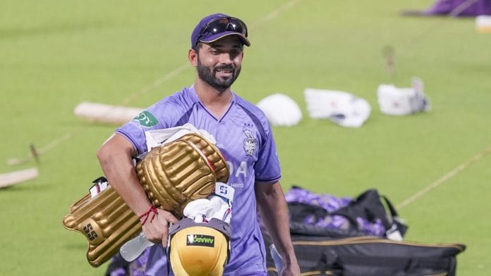 Ajinkya Rahane during a practice session ahead of an Indian Premier League (IPL) 2026 T20 cricket match | Manvender Vashist Lav/PTI