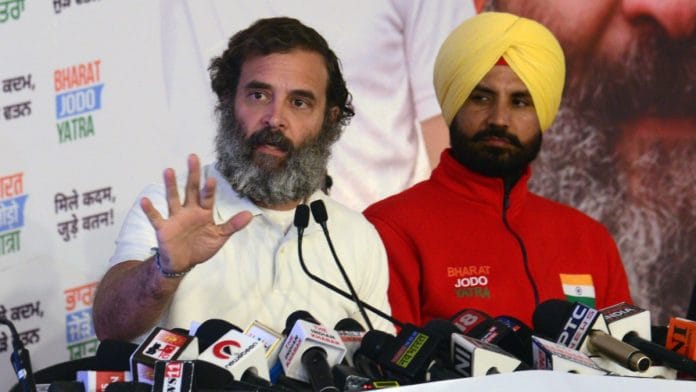 File photo of Rahul Gandhi with Punjab Congress chief Amrinder Singh Raja Warring during a press conference in Hoshiarpur on 17 January 2023 | ANI