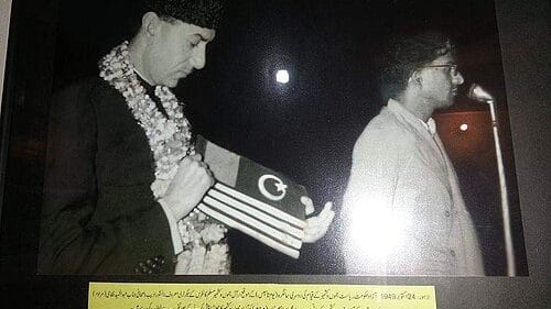 Sardar Ibrahim Khan holding the Flag of Azad Kashmir | Wikipedia