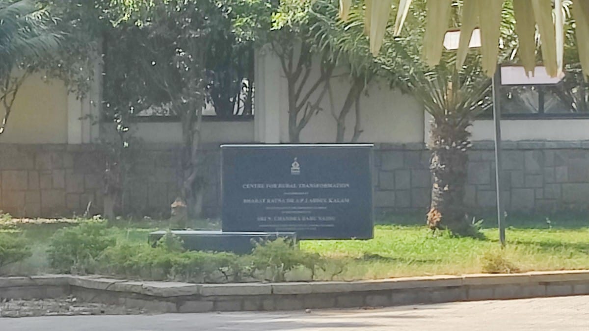 Plaque commemorating 2003 headline moment when Kalam, Naidu came to Satyam Enclave at Raju's invitation | Amrtansh Arora/ThePrint