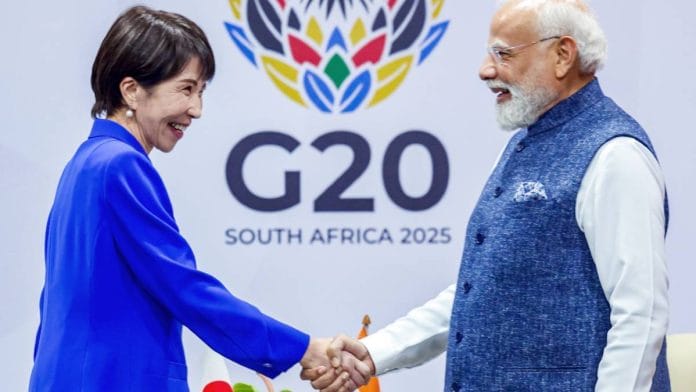 Prime Minister Narendra Modi with Japanese PM Sanae Takaichi during a bilateral meeting on the sidelines of the G20 Summit in Johannesburg last November | PMO/ANI