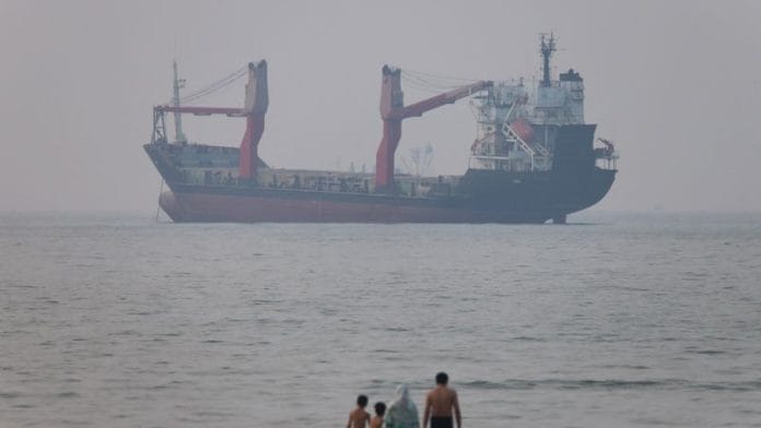 A vessel in the Strait of Hormuz near the beach of Bandar Abbas, Iran, June 30, 2026. Amirhosein Khorgooi/ISNA/via WANA (West Asia News Agency)via REUTERS
