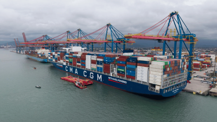 Brazil's first ethanol-fuelled container ship.|Bloomberg