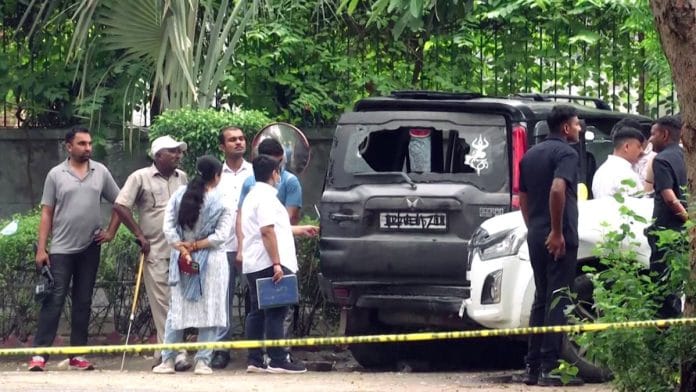 Forensic Science Laboratory Team and Gurugram Police at the spot in Sushant Lok where the alleged shooters of the foreign-based Deepak Nandal gang were killed, and one injured in police encounter in Gurugram | ANI