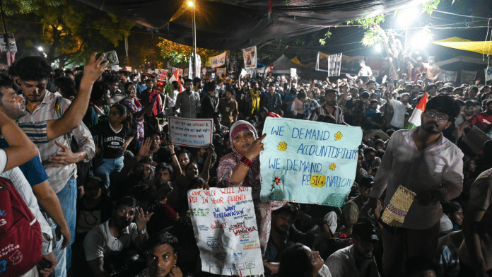 Protesters at Jantar Mantar demanding accountability for examination paper leaks. | Suraj Singh Bisht/ThePrint