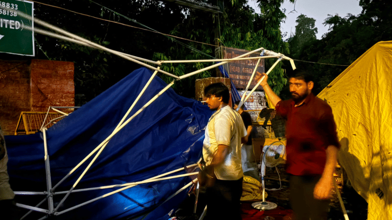 Rain, rubble & resolve: CJP protesters rebuild tattered camps in Jantar Mantar after police action