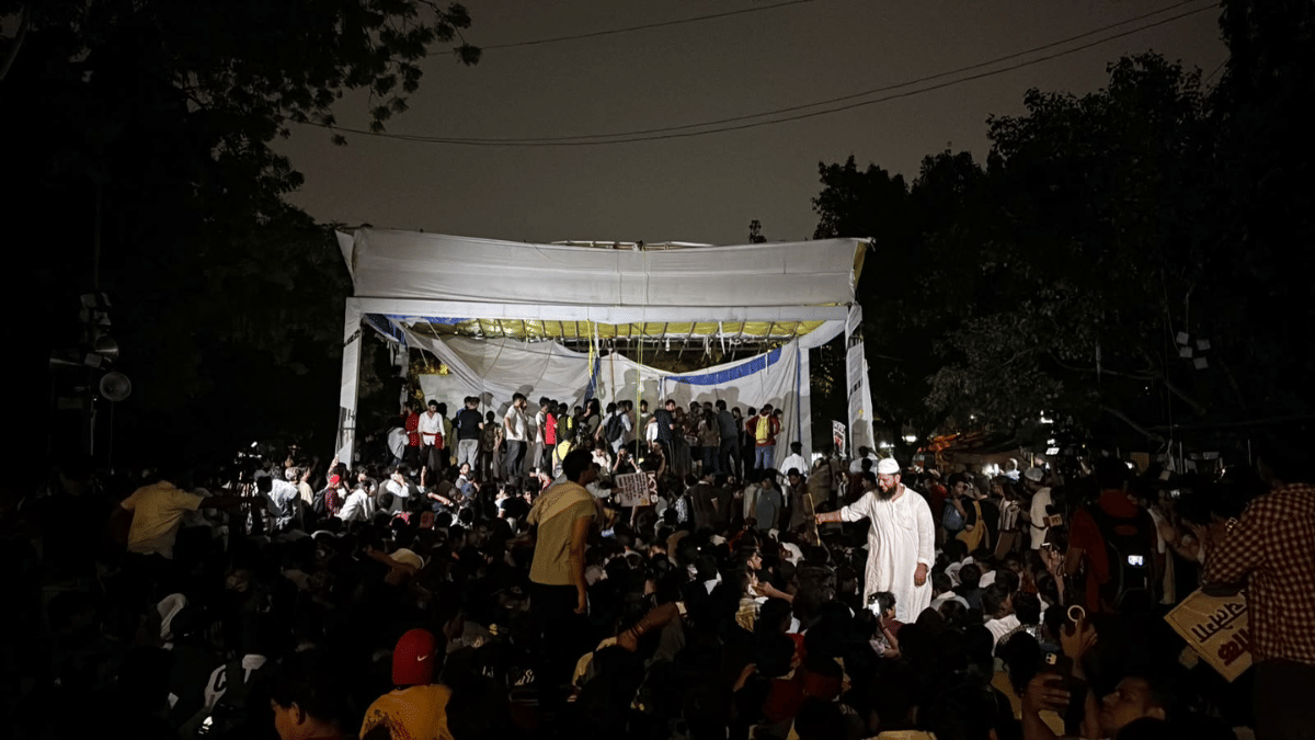 The cover surrounding the CJP's main stage was also found damaged by protesters later | Samridhi Tewari | ThePrint