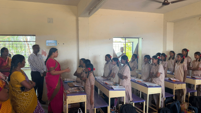 Tamil Nadu Industries Minister S. Keerthana's visit to a school sparked criticism as she questioned students on their English proficiency on camera. | X/@Keerthana4VNR