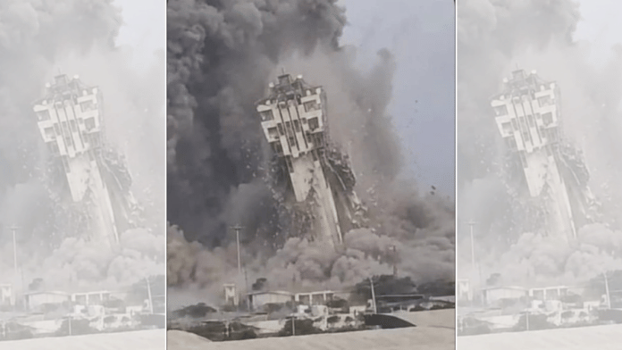 The photo of the collapsing tower shared by US Defense Secretary Pete Hegseth | X/@PeteHegseth