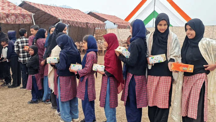 File photo of school children waiting in a queue at Poonch's Balnoi border area | ANI