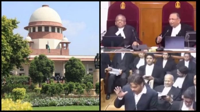 Petitioner Prabal Pratap (speaking, bottom right) disrupted Supreme Court proceedings on 10 July 2026