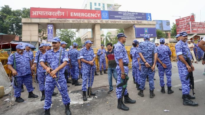 Security personnel outside Sadarjung hospital on 18 July, 2026 | By special arrangement