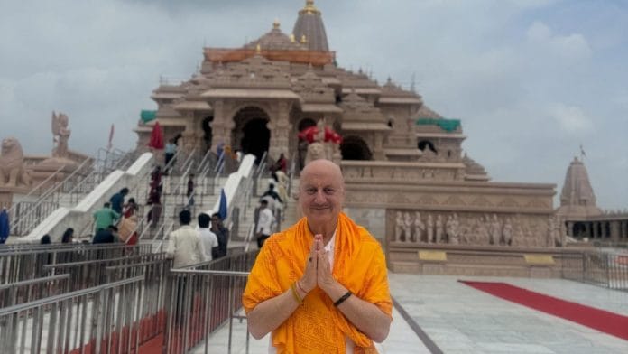 Anupam Kher outside the Ram Temple in Ayodhya, Uttar Pradesh. Image: @anupamkherofficial