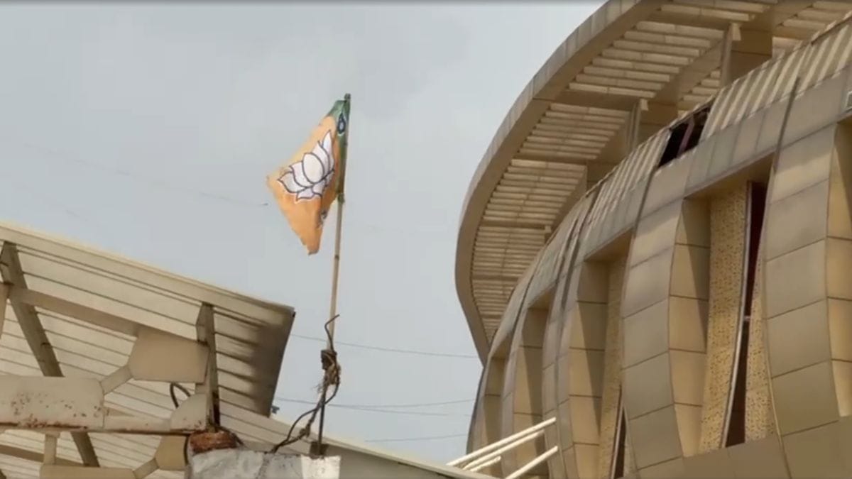 A faded BJP flag at the bus terminal | Photo: Sagrika Kissu, ThePrint