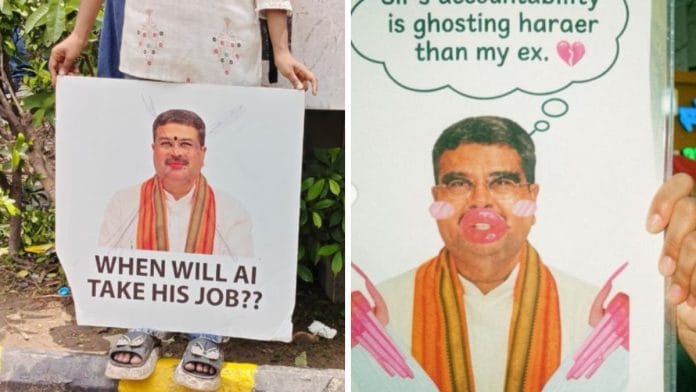 Many of these posters put Prime Minister Narendra Modi and former Union Education Minister Dharmendra Pradhan in dresses, bikinis, or feminised drag — as if dressing like a 'woman' is the worst thing that could happen to them | Source: Instagram