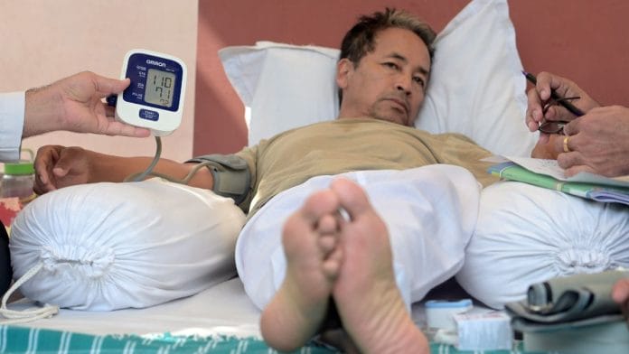 File photo of doctor checking Sonam Wangchuk's health at the protest site | Suraj Singh Bisht, ThePrint