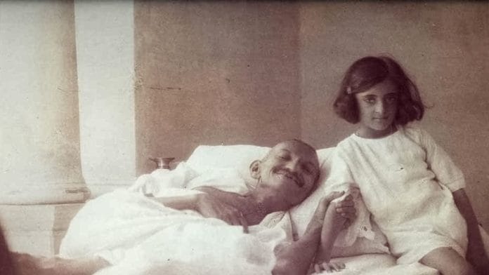 MK Gandhi during a hunger strike. He's pictured with a young Indira Gandhi. | Representational image | Commons